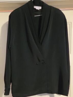 Classic Black Wrap-Front Button-Detail Blouse